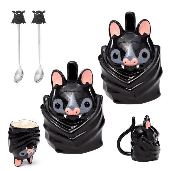 Кружка в форме летучей мыши, перевернутая вверх дном, милая 3D керамическая кофейная кружка с ручкой-хвостом, забавная новинка, кружка с животным, подарок для готического домашнего офисного декора