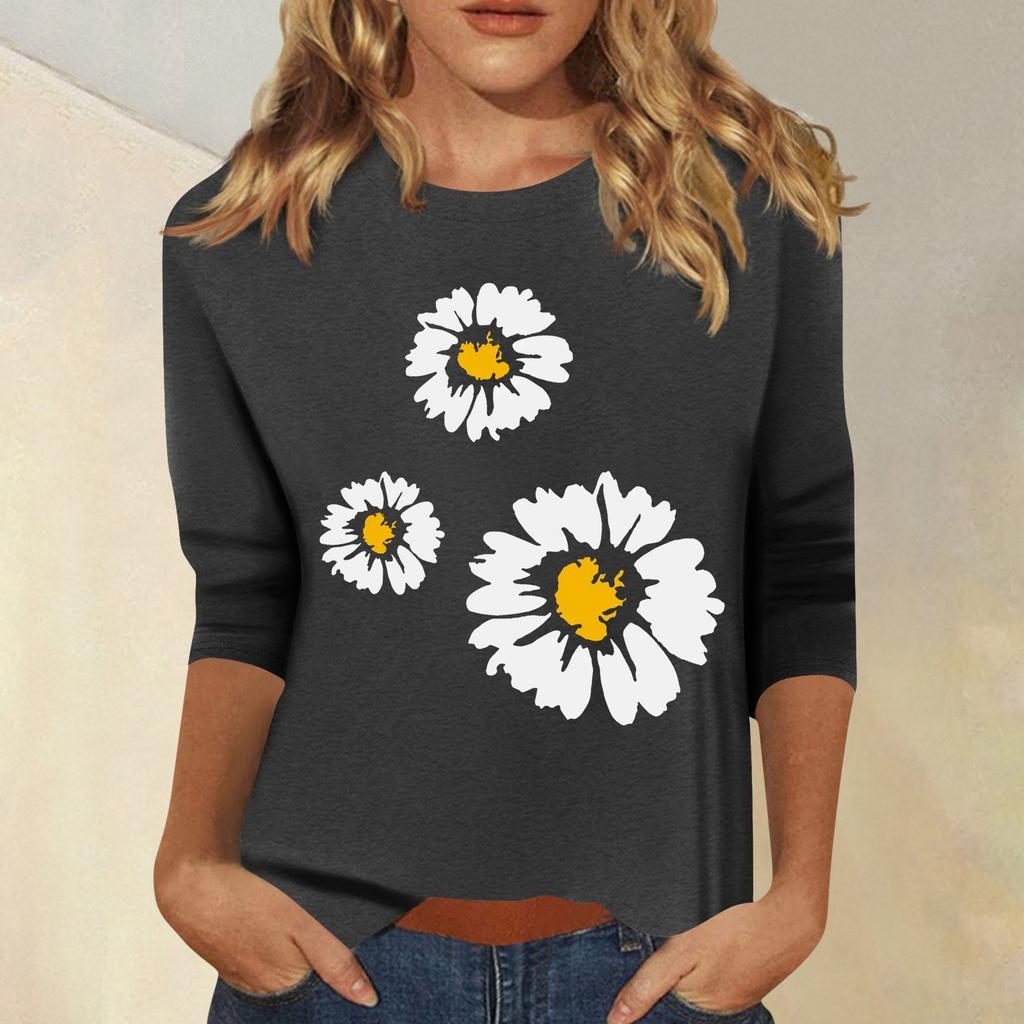 Women's Fashion Casual Printed Seven Sleeve Round Neck Top