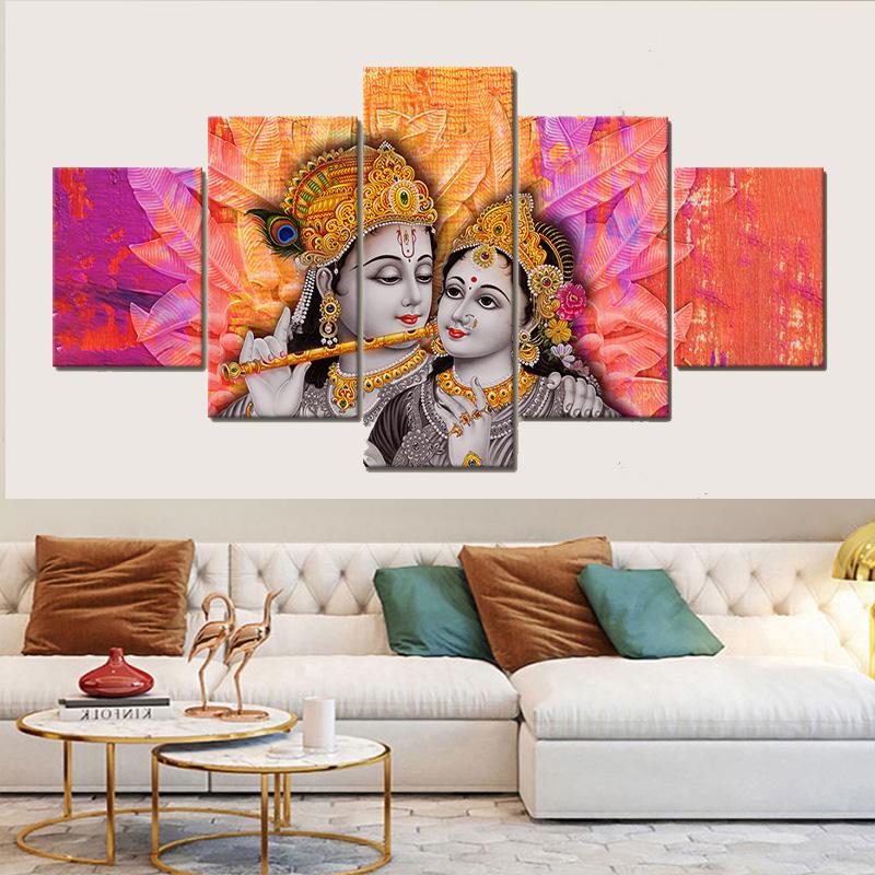 5 панелей абстрактный Господь Радха Кришна холст картины постеры и принты цифровая настенная художественная картина гостиная домашний декор без рамки