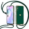 Case for Xiaomi Redmi 9A - Flexible TPU - Night Green - Shockproof - Heart Pattern - Adjustable Shoulder Strap