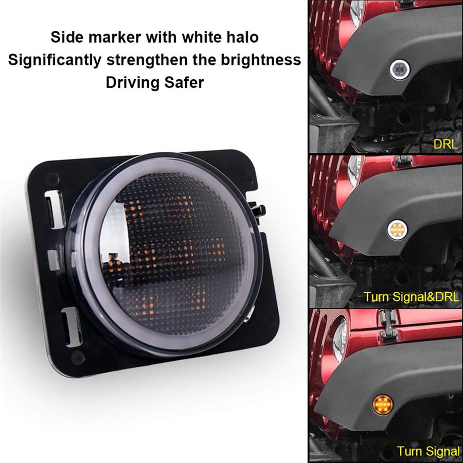 Front Fender LED Side Marker Light Turn Signal DRL Smoked for Jeep Wrangler JK