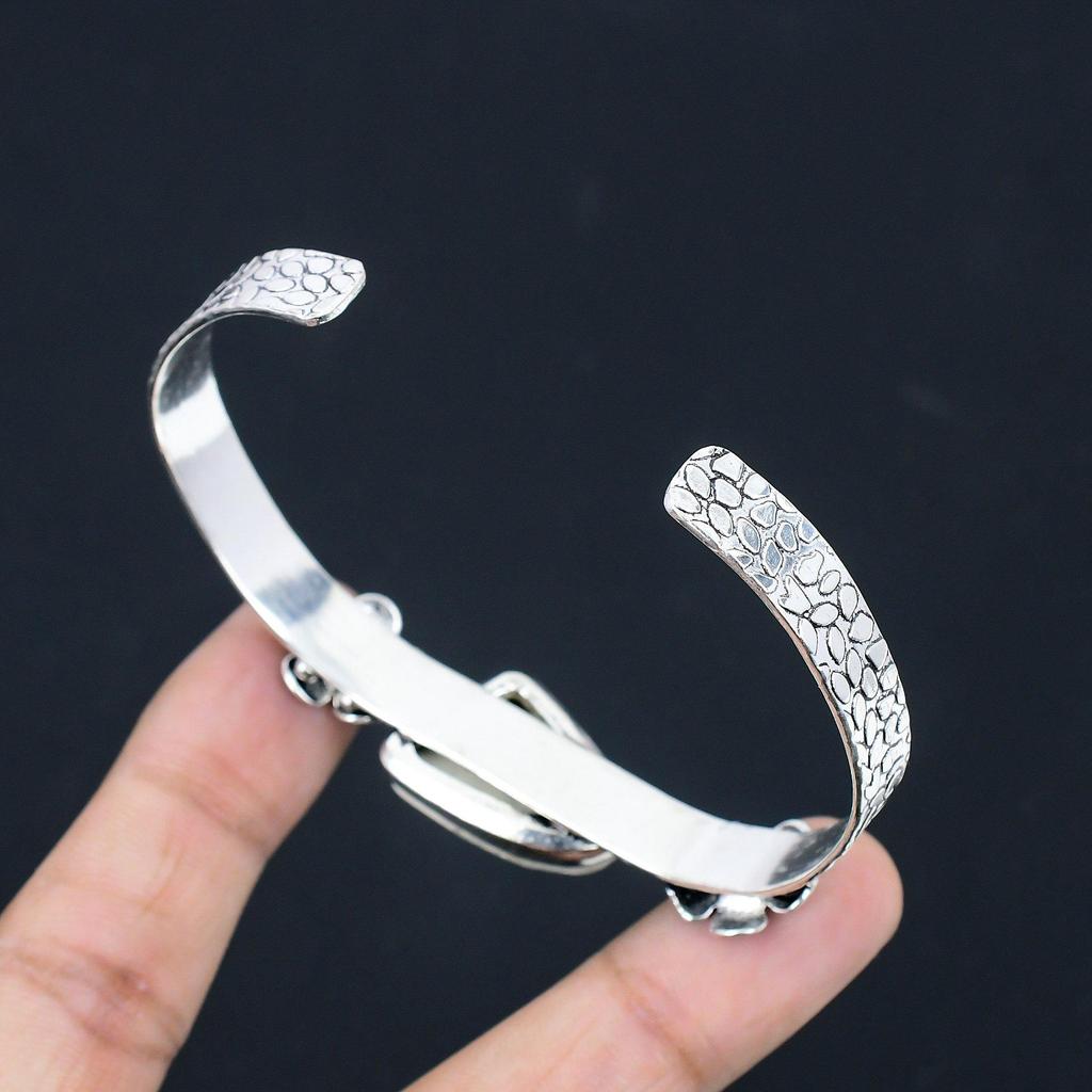 Trillion Natural Howlite Sterling Silver Flower Anniversary Wife Bangle Jewelry
