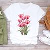 (Asian Size) Women Tee Sweet Flower Style 90s Top Clothing Casual  Short Sleeve T Shirt Fashion Print Lady Female Graphic T-shirts