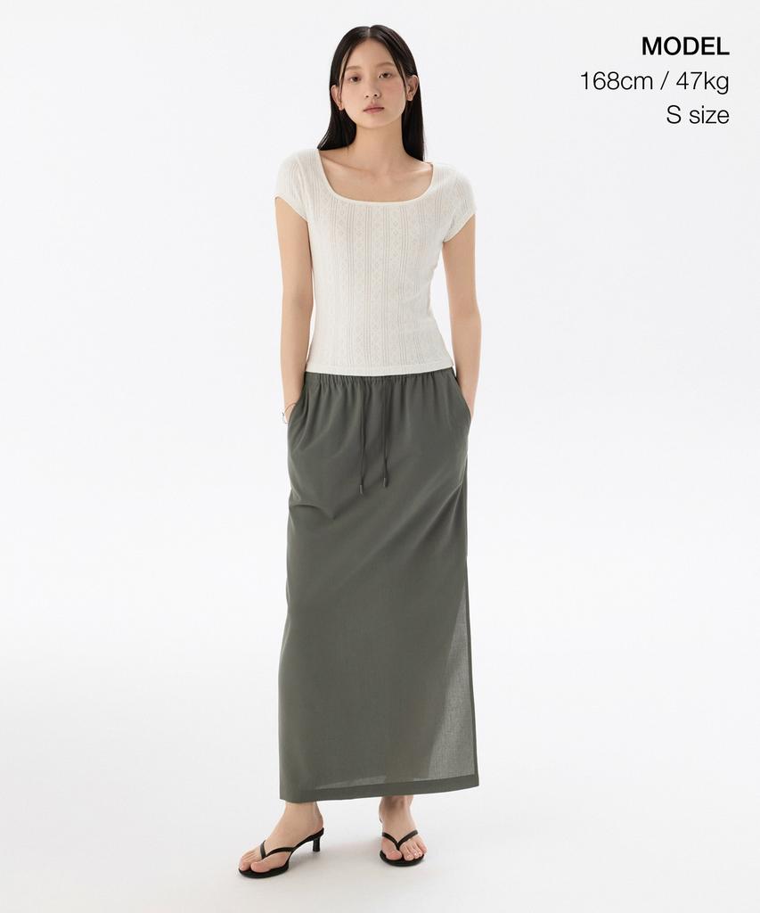 Musinsa Standard Woman Women'S Linen-Like Elastic Long Skirt [Grayish Khaki]