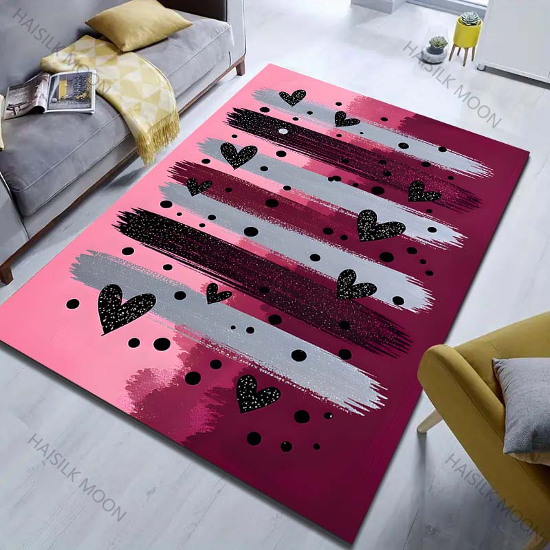 Fashionable Heart-shaped Watercolor Print Carpet for Living Room Bedroom Sofa Doormat Decor Sofa Table Area Rug Non-slip Mat