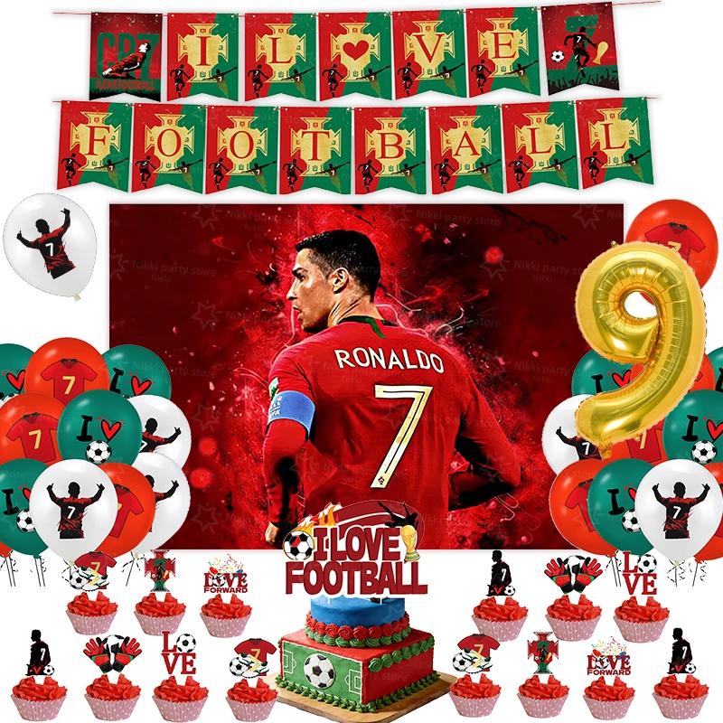 Новое украшение на день рождения CR7 Вечеринка футбольной суперзвезды Принадлежности для футбольной вечеринки Подарки на память Футбольная скатерть Тарелка Бумажный стаканчик Фон