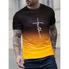 Men's Casual T Shirt Splicing Color Novelty Faith 3D Cross Symbol Printing Retro Summer Daily Top Outdoor Travel Party