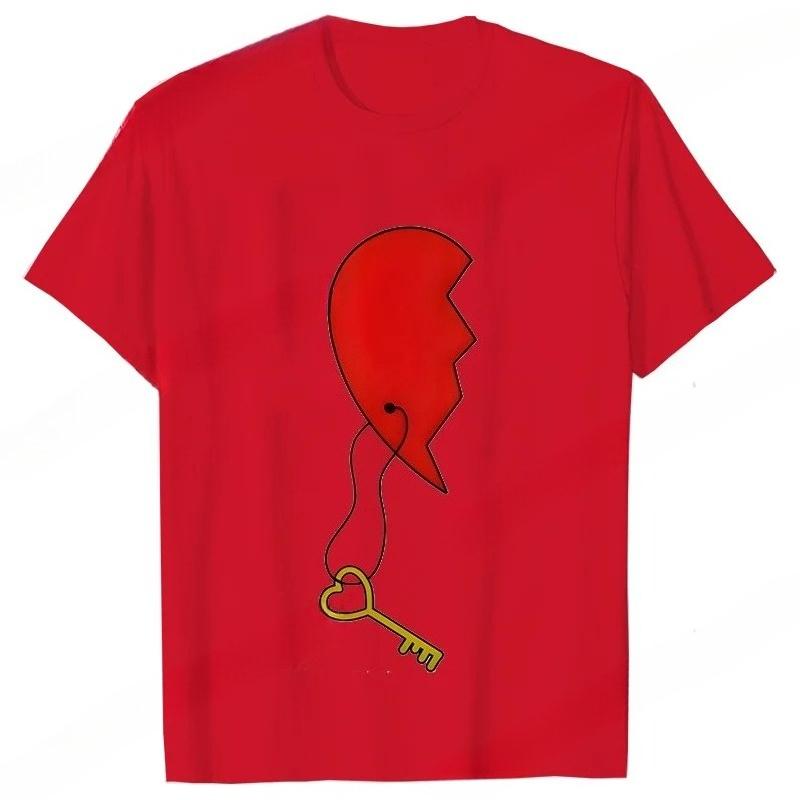 Men Women's T-shirt Partnerlook Heart Lock Key Love Funny Fashion Couple Short Sleeved T-shirt Love Couples Outfits Lover Shirt
