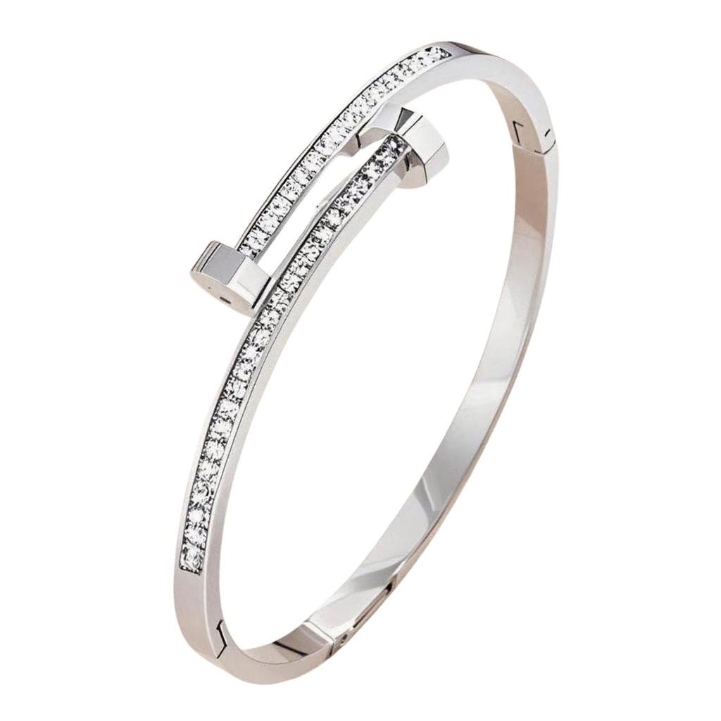 European and American Titanium Steel Nail Bracelet with Diamond Inlay - Colorfast, Versatile, Stainless Steel Wristband