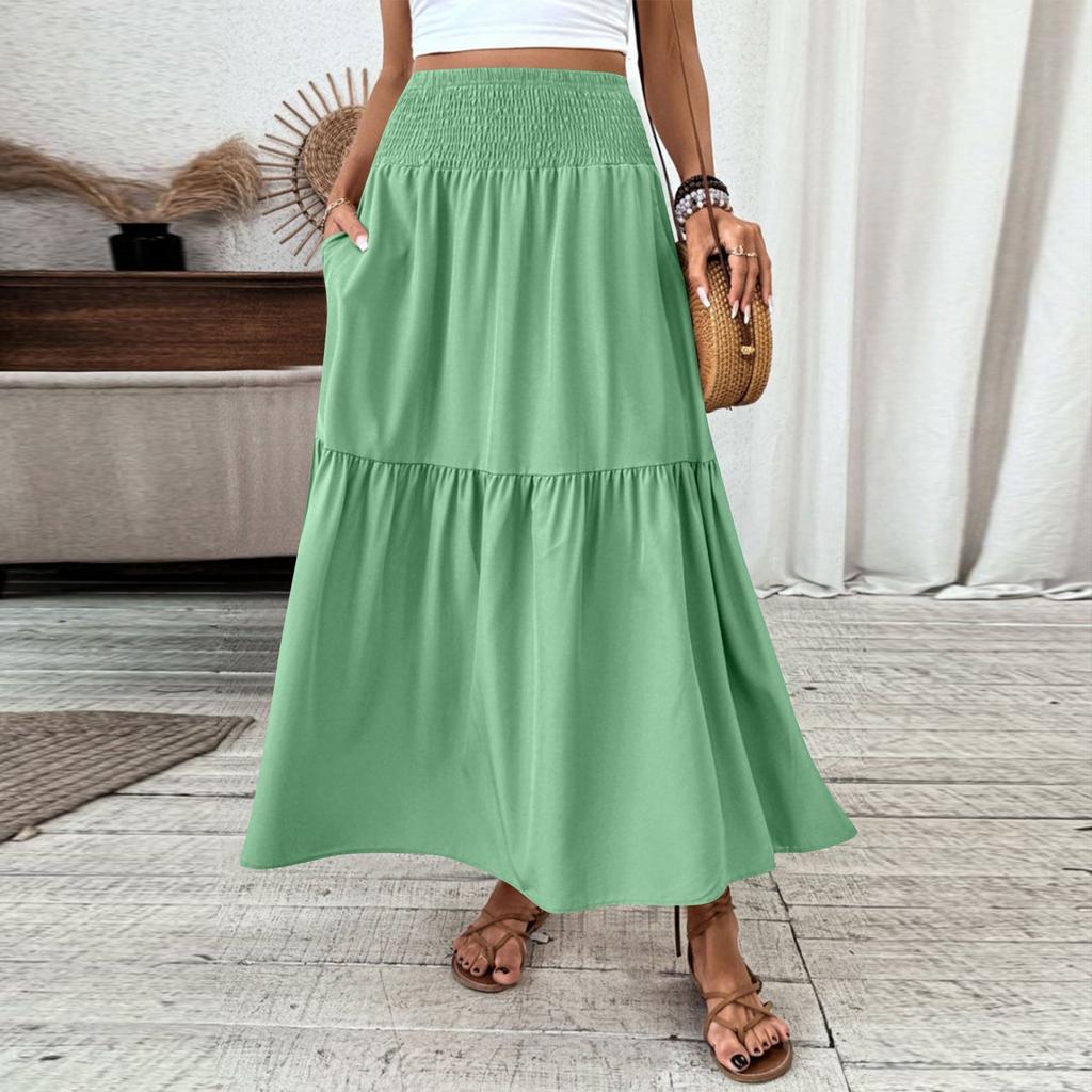 Женская модная плиссированная юбка с цветочным принтом и эластичным поясом, свободная юбка-трапеция с карманом