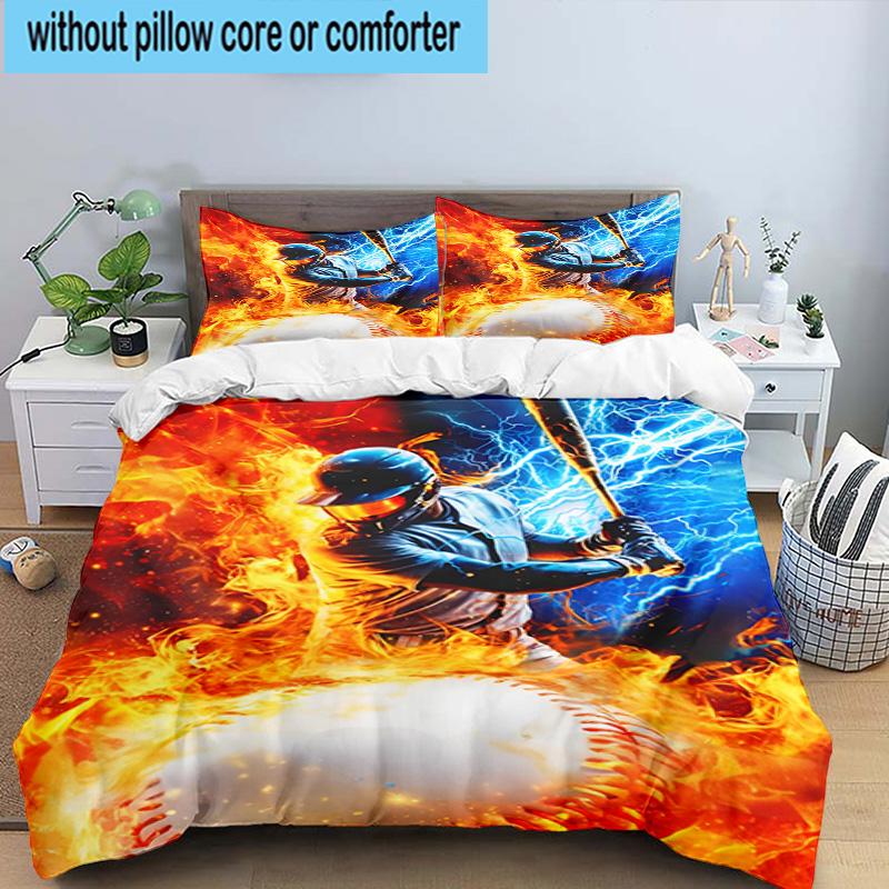 1PC Football Player In Flames 3pcs Bedding,Including 1pc Duvet Cover And 2pcs Pillowcases Perfect for Christmas,Ideal for Bedroom, Dormitory