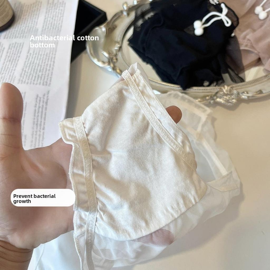 Ladies Spring and Summer 100 Pleated Mesh Lace Comfortable Breathable Cotton Crotch Waist Triangle Briefs