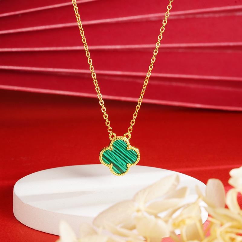 Вьетнамский набор из ожерелья-клевера с золотым покрытием, кольца и браслета с пятью цветами