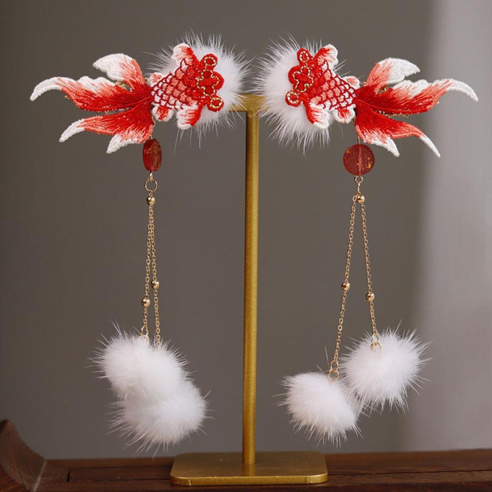 Red Chinese Style Ancient Hairpin Pearl Chinese New Year Side Clip Hanfu Hair Clip  Women
