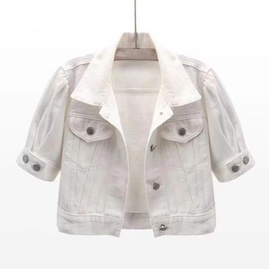 Женская укороченная джинсовая куртка с коротким рукавом, джинсовая куртка с лацканами на пуговицах, водитель грузовика