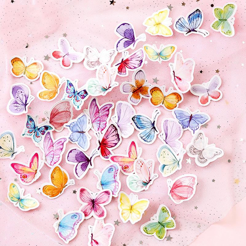 46pcs Butterfly Garden Stickers Set Mini Color Decoration Sticker Adhesive Seal Letter Gift D6422