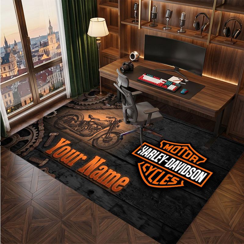Harley-Davidson Personalized Crystal Velvet Carpet, Customized Name Text Soft Anti‑Slip Rug for Living Room Bedroom
