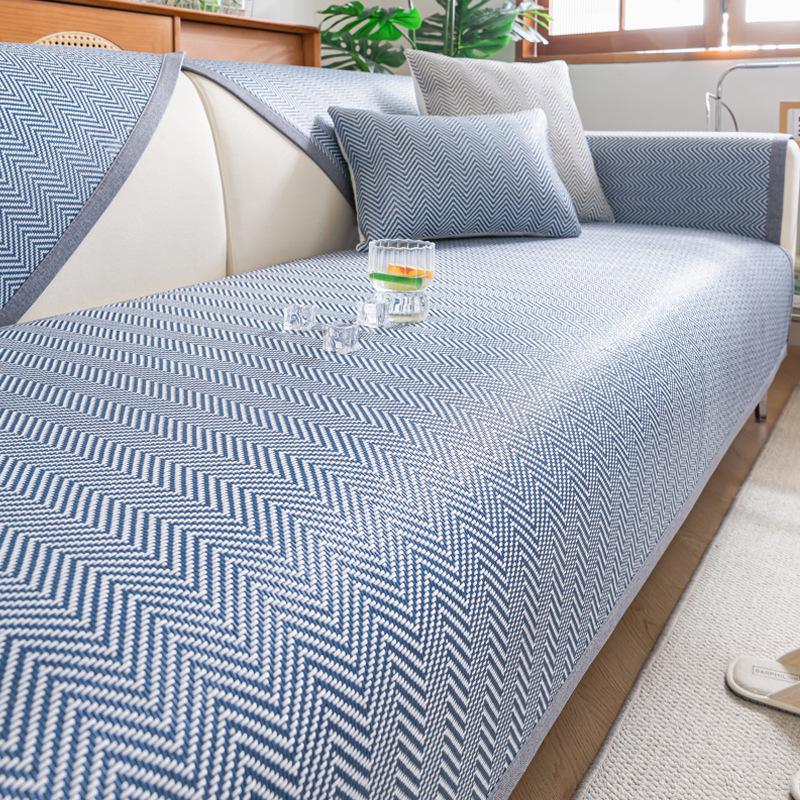 Ice Rattan Sofa Cushion Summer New Fresh Ice Silk Mat Fixed Non-Slip Foldable Cool Ice Silk Seat Cushion