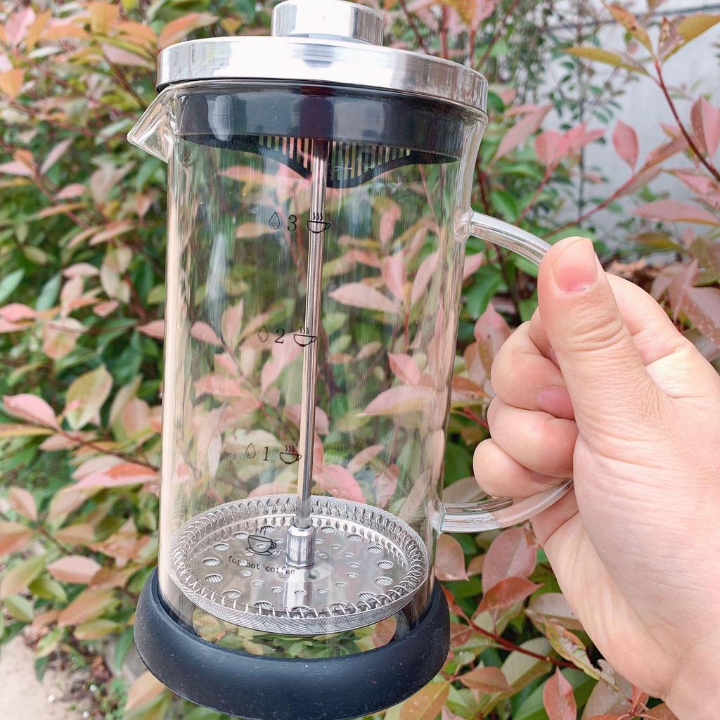 Heat-Resistant Glass Handle French Press Coffee Pot with Measuring Cup