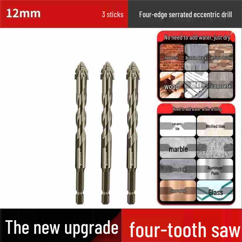 Durable Hexagonal Four-Flute Toothed Drill Bit for Ceramic, Cast Iron & Concrete