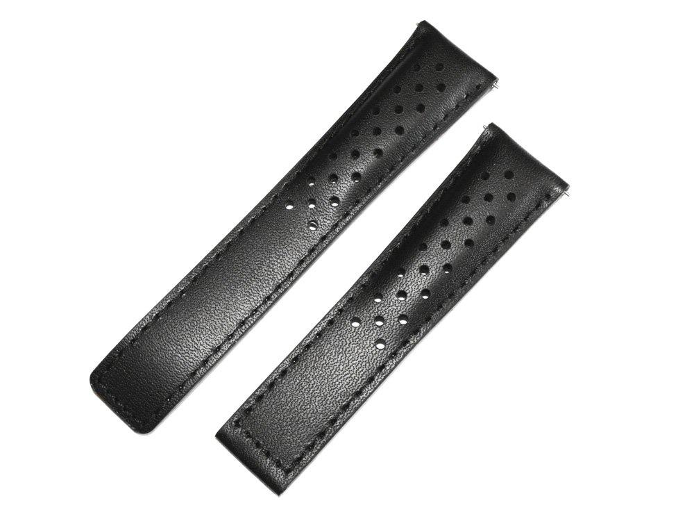 King Watch Parts Compatible with Tag Heuer Monaco D Buckle External Product Cowhide Belt Black Perforated Black Stitch [Import Original] 22/18mm