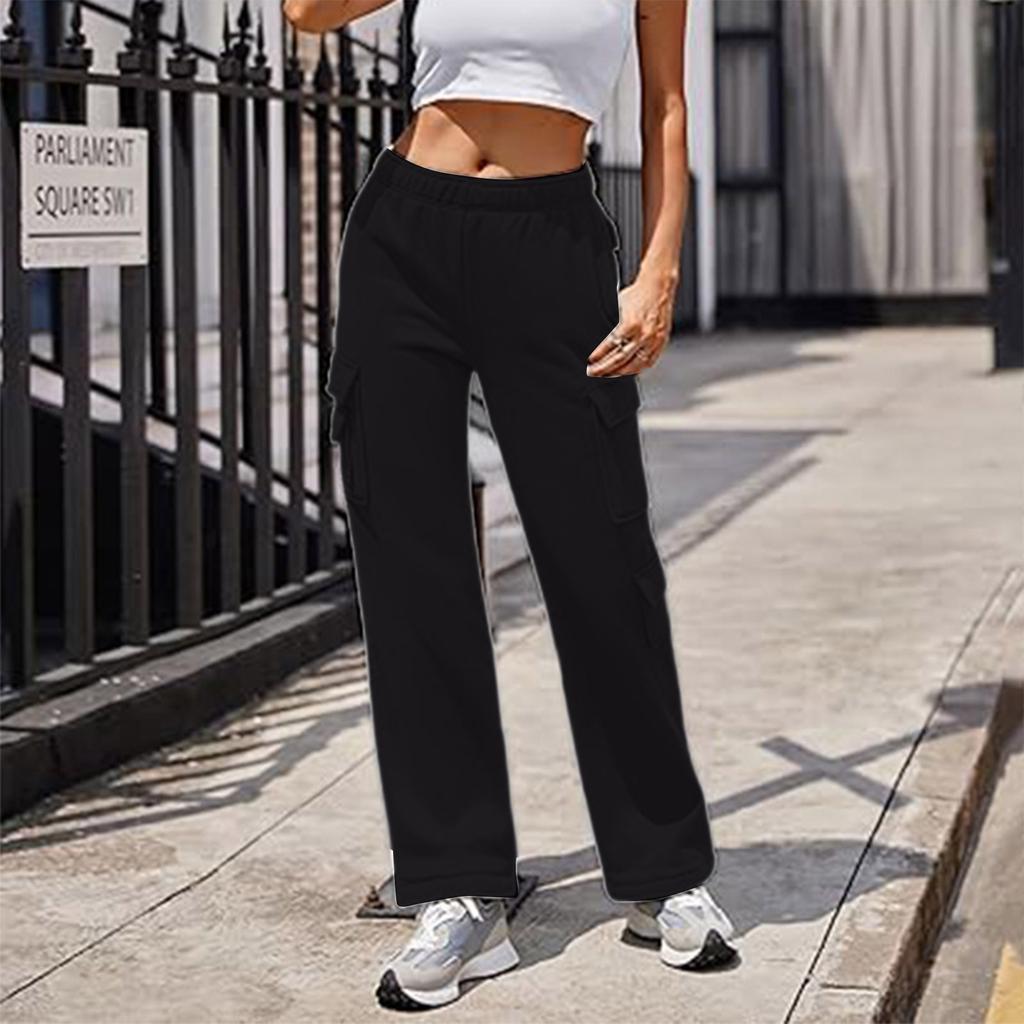 Women's Casual Sports Multi-pocket High Waist Sweatpants Loose Fashion Trousers