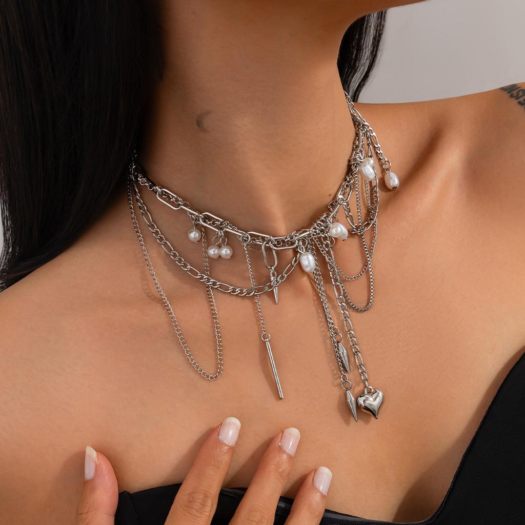 Металлическая ветровая цепочка с бахромой, цепочка до ключицы, европейский и американский дизайн с имитацией жемчуга, чокер, женское ожерелье с подвеской в виде сердца
