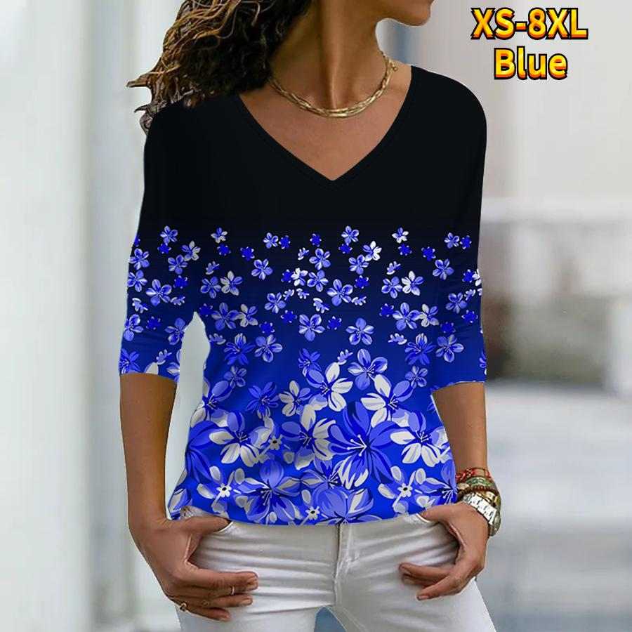 Женские осенние футболки с длинными рукавами и цветочным принтом розовых фрагментированных цветов, свободные футболки с v-образным вырезом размера плюс, топы, удобная блузка