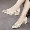 Women's Shoes with Medium Heels Summer 2024 Closed Sandals for Woman Leather Footwear Office Work Square Beige Daily Comfort F H