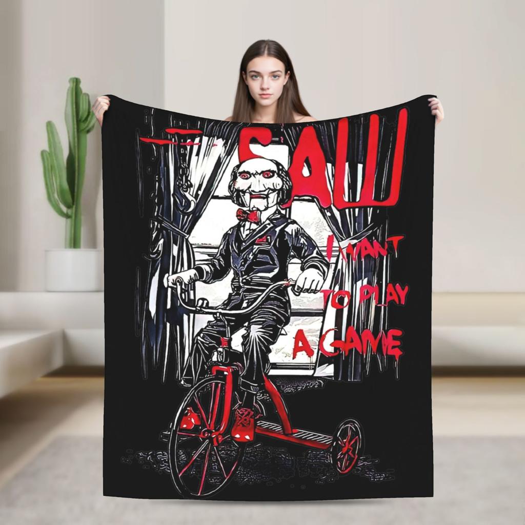 Saw Horror Movie Fashion Blanket Cover Funny Halloween Jigsaw Flannel Throw Fashion Blankets Home Couch Printed Soft Warm Bedspreads Breatha