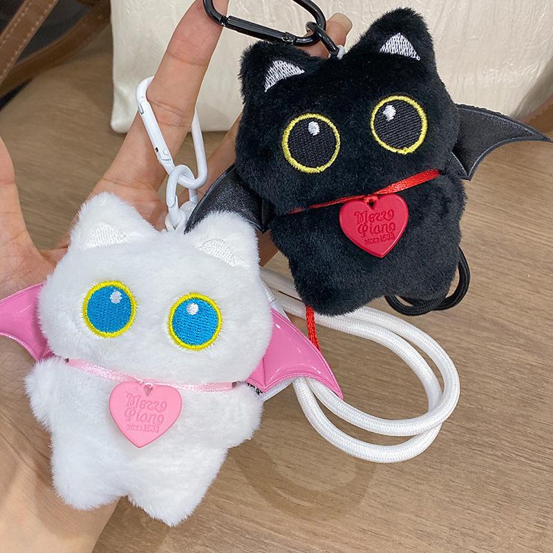 Cute Cartoon Black Cat Keychain Bag Pendant Backpack Hanging Ornaments Lovely Cat Doll With Camera Animal Car Keyring Kids Gift