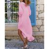 Solid Color Slit Loose Breathable Casual Long-sleeved Shirt Mid-length Dress