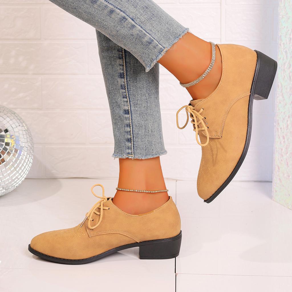 Замшевые туфли на среднем каблуке женские туфли с острым носком 2025 года зимняя тенденция гладиаторы повседневные прогулочные туфли на толстом каблуке модные туфли на шнуровке zapatillas mujer