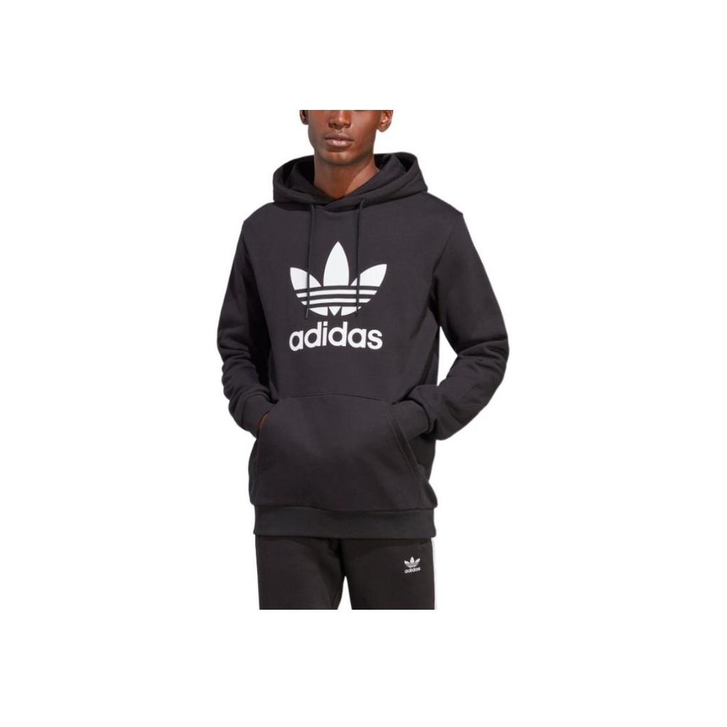 Adidas Originals Trefoil Logo Print Hoodie With Front Pocket And Drawstring Men Hoodie Black IA4883