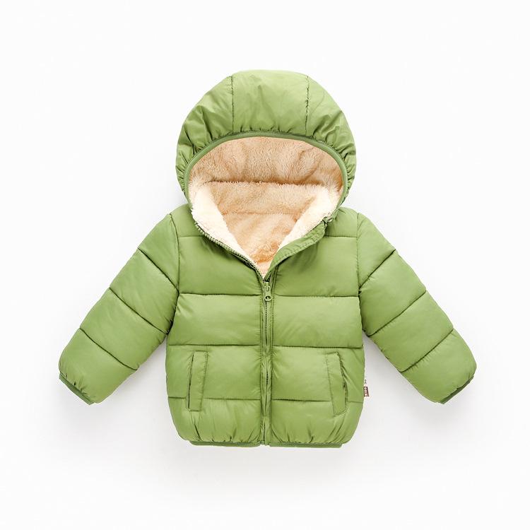 Down Winter Long Children's Sleeve Solid Color Warm Hooded Boy Girl Cotton Coat
