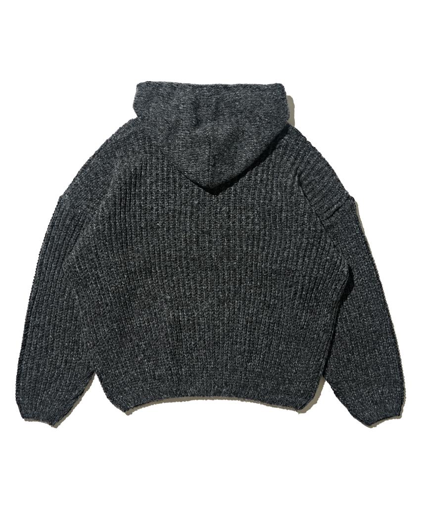 OTHERFITS Cable Weight Knit Hoodie Half-Zip (Charcoal)