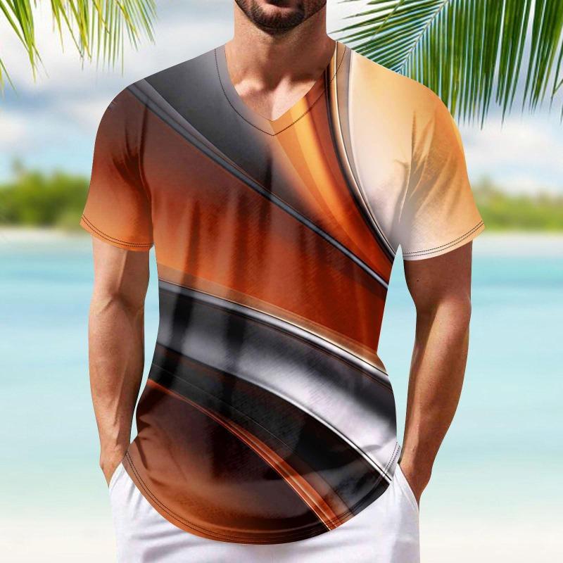 Summer Men's Popular T-shirt Printed V-neck Short Sleeved T-shirts