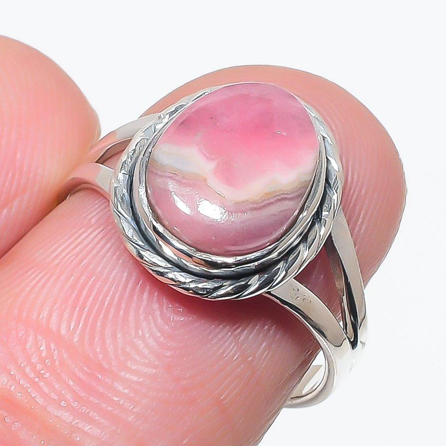 Ювелирное кольцо из чистого серебра 925 пробы с натуральным родохрозитом ручной работы S.7 I8m90