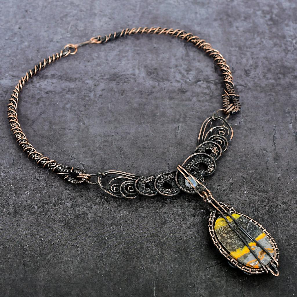 Bumble Bee Jasper Handmade Copper Wire Wrap Jewelry Necklace 18" G3w38