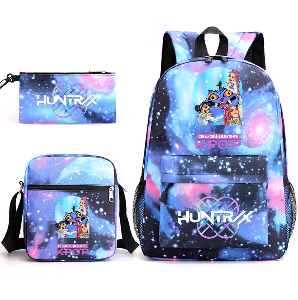 3Pcs/set Anime Cartoon K-Pop Demon Hunters Printed Backpack with Shoulder Bag Pencil Case for Teenager Student Boy Girl Large Capacity School Bag