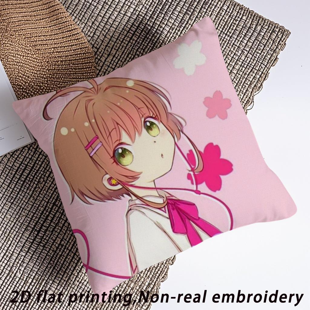 1Pc Cardcaptor Sakura & Tomoyo Pillow Cover, Polyester 2-Sided Print, Anime Girl Sakura With Cherry Blossoms, Cute Manga Lover H