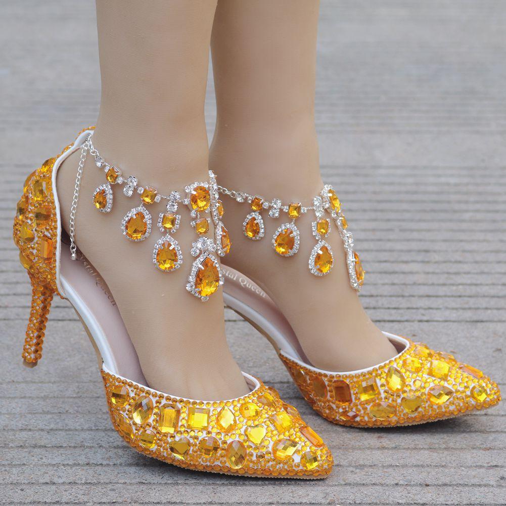 Large Size Tassel Rhinestone Wedding Shoes 9 Thin Heel Pointed Sandals Luxury Rhinestone Wedding Shoes