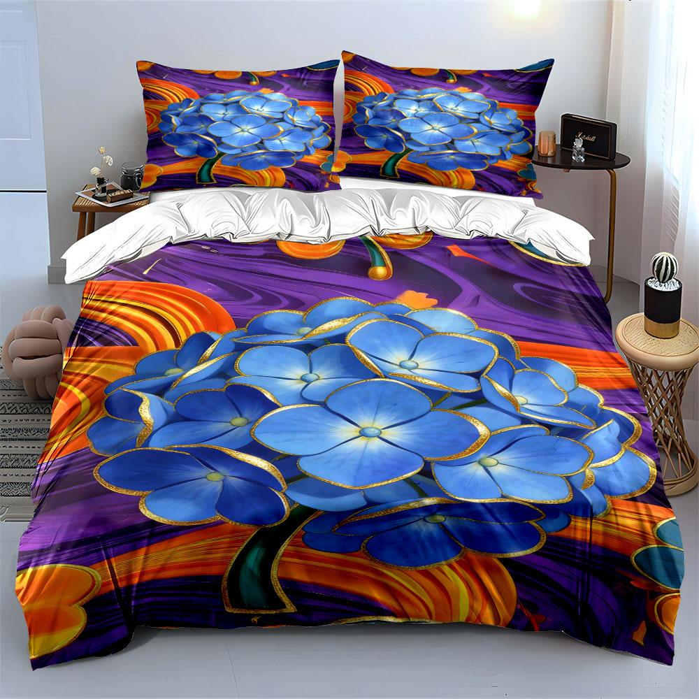 Blue flowers, purple swirls. Bedding sets Duvet cover sets Duvet covers Pillowcases(1 * Duvet Cover 2 * Pillowcases without duvet insert)