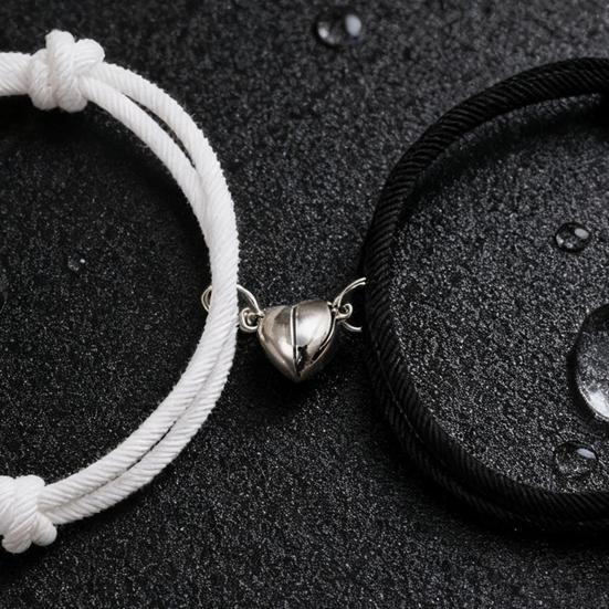 2 шт./компл. Парный браслет с подвеской в виде сердца, Магнитный браслет-шарм 'Любовь' из сплава для пары, Регулируемый веревочный браслет, Ювелирный подарок на День святого Валентина
