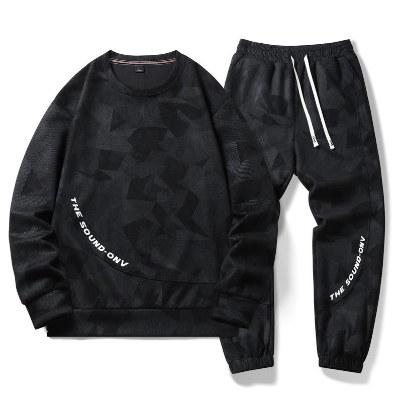 Спортивный костюм для отдыха, мужской весенне-осенний свитер с круглым вырезом, свободный комплект из двух предметов