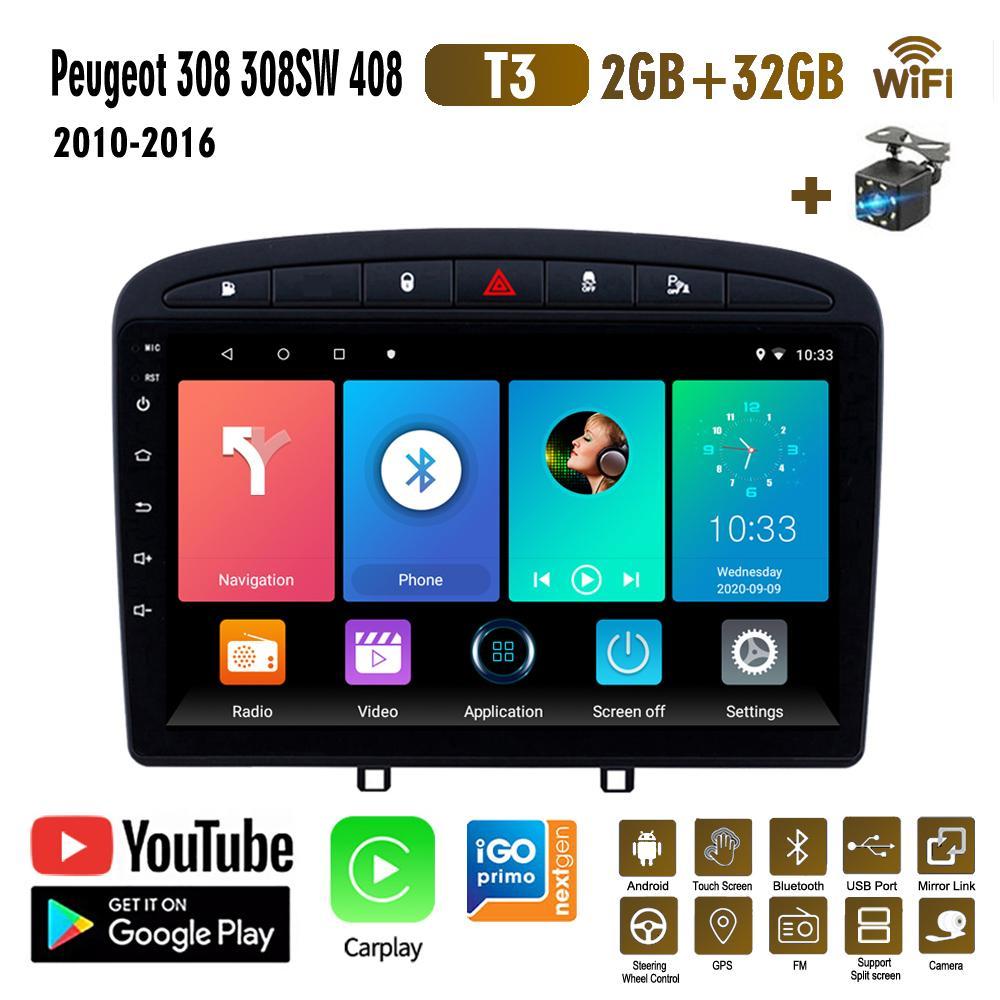 9-дюймовый Android для Peugeot 408 для Peugeot 308 308SW 2010-2016 автомобильный радиоприемник Carplay мультимедийный видеоплеер GPS-навигация WIFI 2 + 32 ГБ