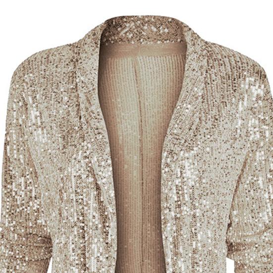 Женское пальто, кардиган с блестящими пайетками и длинными рукавами, открытый стежок, длинный рукав, клубный сценический блейзер, куртка для путешествий на весну и осень