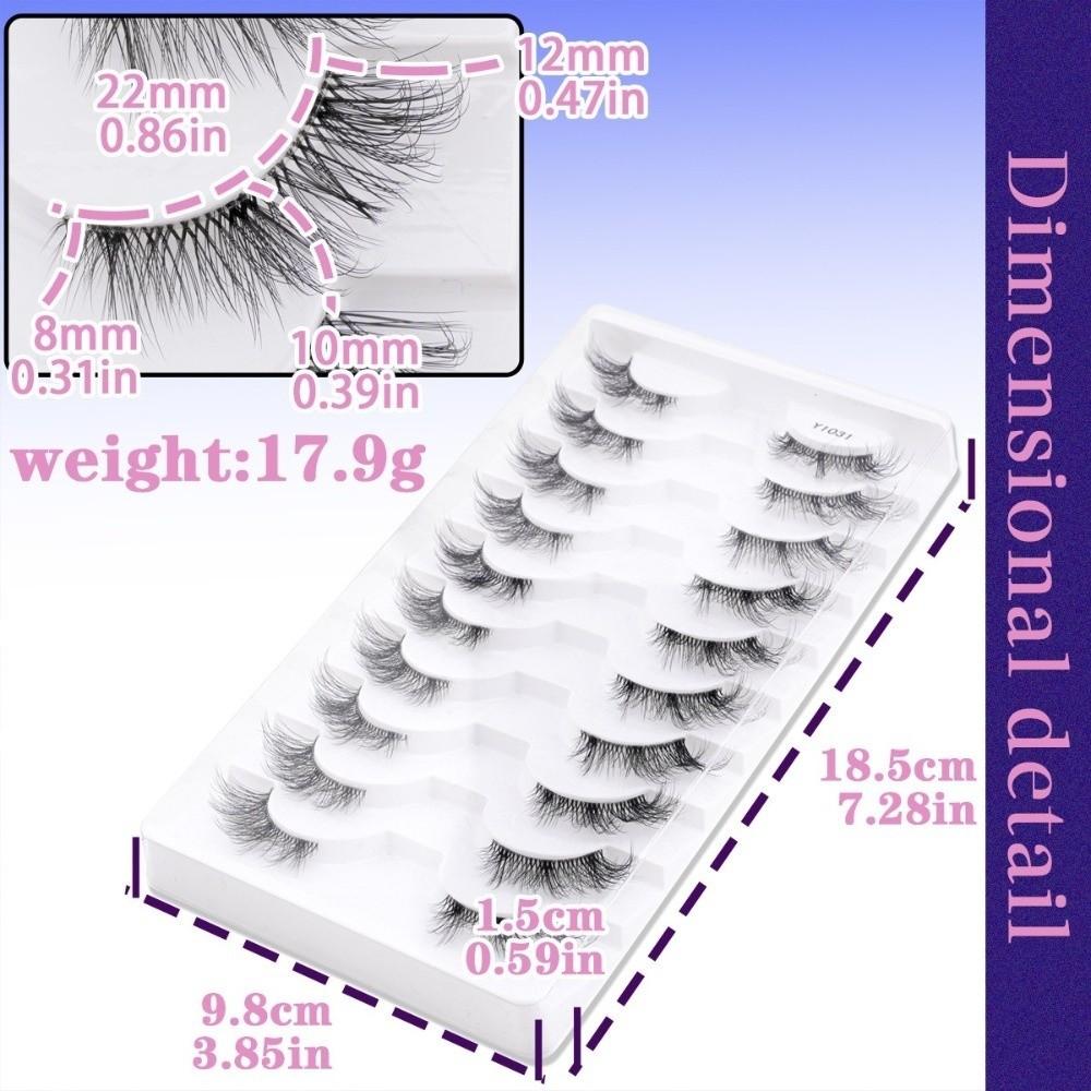 10 Pairs/Box 8-12MM Thick Fluffy False Eyelashes Black Dense Fake Eyelashes  Daily