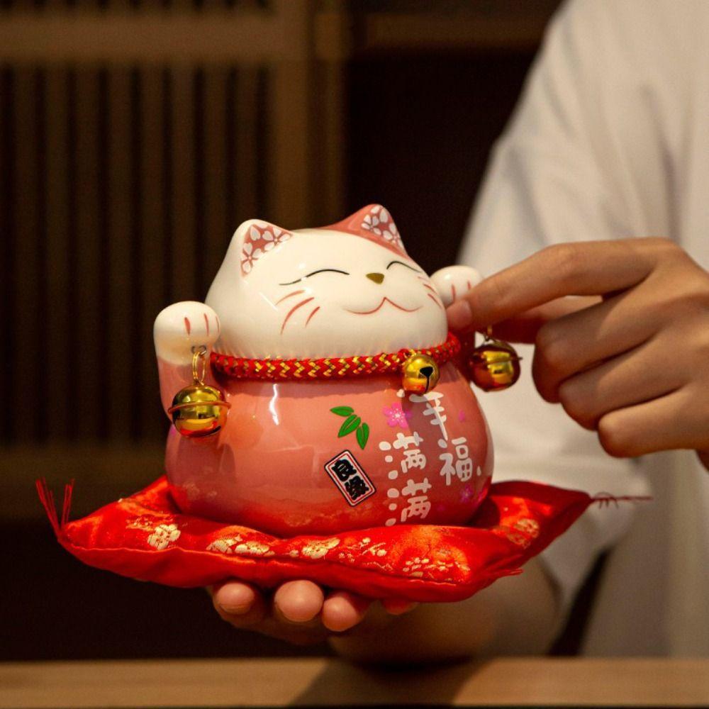 Chinese Style Cat Money Bank Ceramic Kitten Statue Crafts Fortune Cat Piggy Bank Living Room