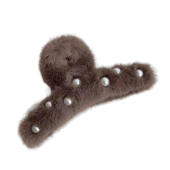 Женская заколка для волос с искусственным жемчугом, декоративная плюшевая заколка для волос с противоскользящими зубцами, зажим для волос на затылке, аксессуары для волос